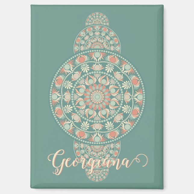 Maßgeschneiderte Sage & Sand Retro Ornamental Mand Magnet (Vorderseite)