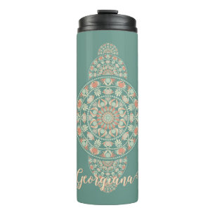 Maßgeschneiderte Sage & Sand Retro Ornamental Mand Thermosbecher