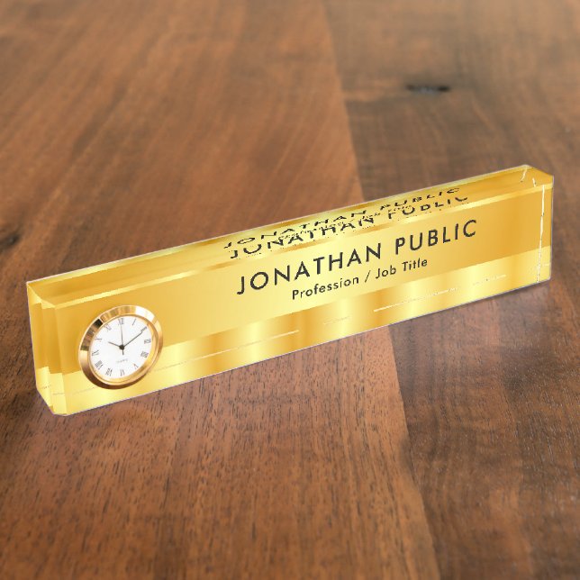 Maßgeschneiderte Schwarz-Gold-Elegante moderne Vor Namensplakette (Seite)