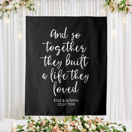 Maßgeschneiderte Schwarz-Weiß-Hochzeitskulisse Wandteppich