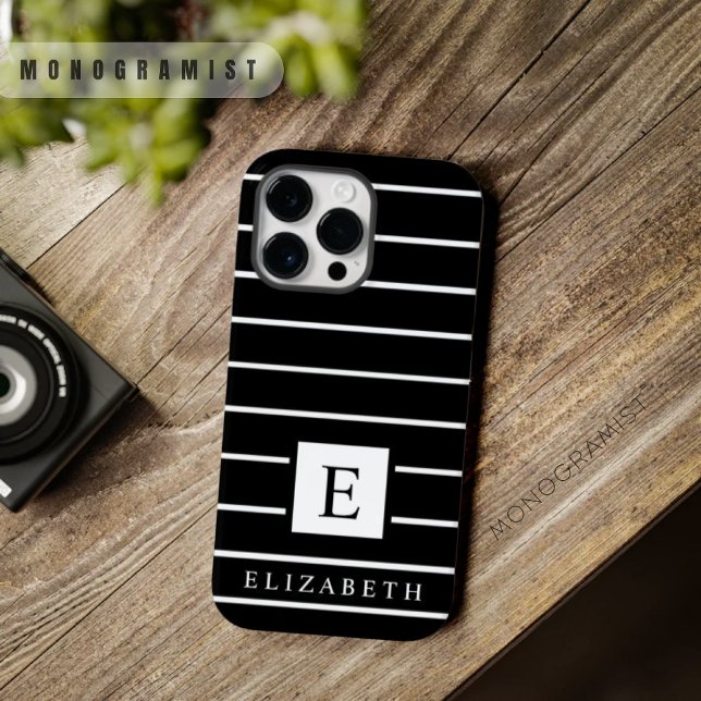 Maßgeschneiderte Schwarz-Weiß-Streifen Case-Mate iPhone 14 Pro Max Hülle (Customizable Black And White Color Stripes Case-Mate iPhone Case)