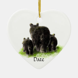 Maßgeschneiderte schwarze Bärenfamilie Keramik Ornament