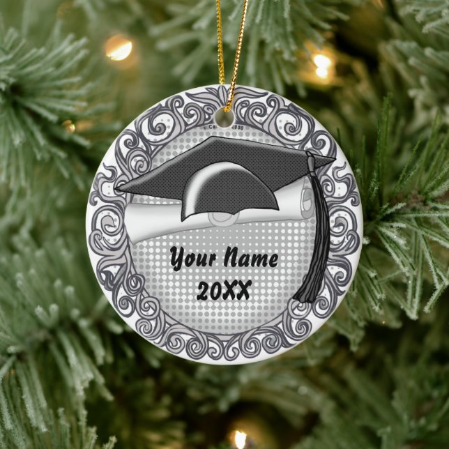 Maßgeschneiderte Schwarze Graduation Cap Keramik Ornament (Baum)