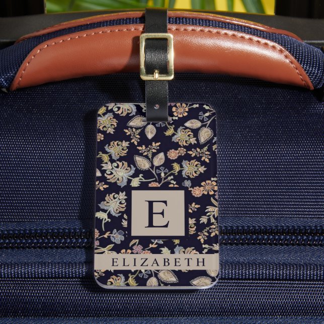 Maßgeschneiderte Schwarzweißblütengraue Blume Gepäckanhänger (Vorderseite Insitu 2)