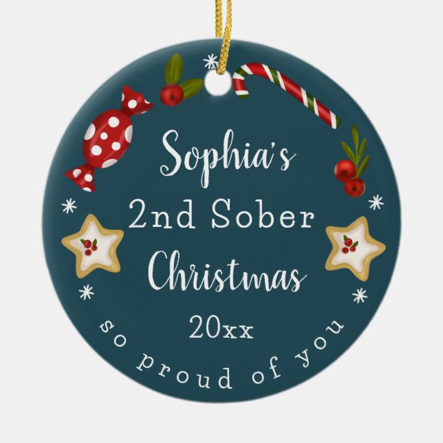 Maßgeschneiderte Sobriety Keepake Sober Christmas Keramik Ornament (Vorne)