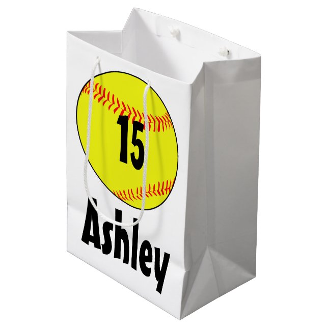 Maßgeschneiderte Softball-Geschenktaschen Mittlere Geschenktüte (Vorderseite Schrägansicht)