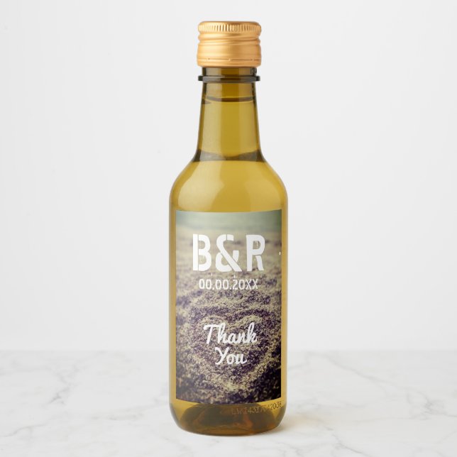 Maßgeschneiderte Strandhochzeit Foto Miniflasche Weinetikett (Vorderseite)