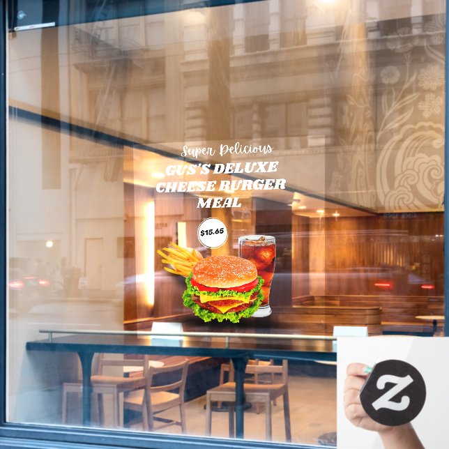 Maßgeschneiderte Super Delicious Burger Meetings Fensteraufkleber (Café-Fenster)