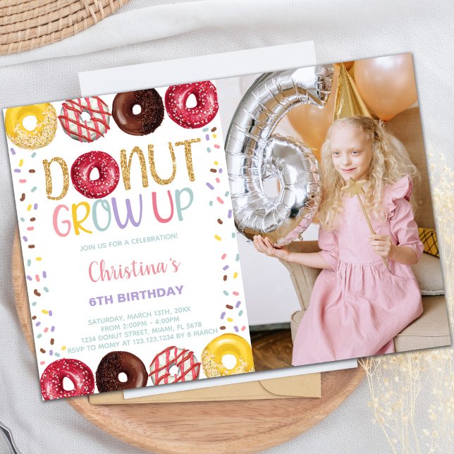 Maßgeschneiderte süße Party Einladungen für Kinder (Yellow Donut Birthday Invitations w photo)