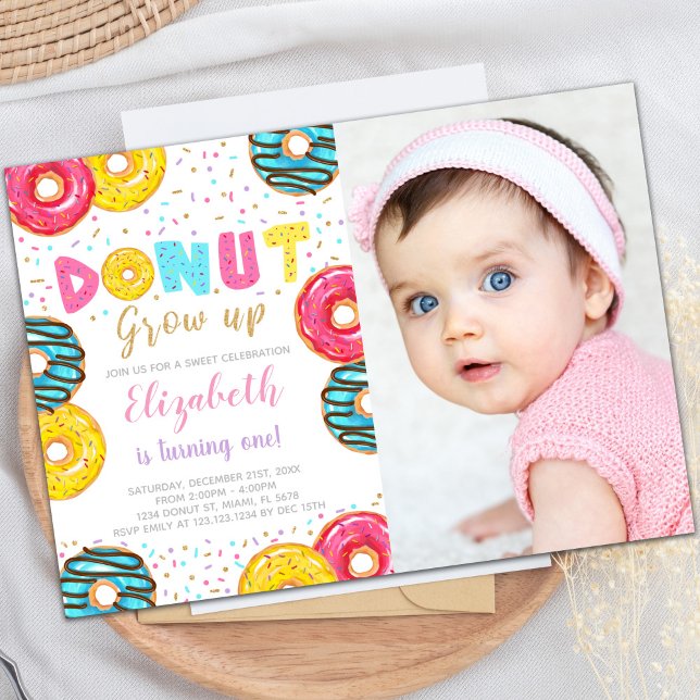 Maßgeschneiderte süße Party Einladungen für Kinder (Yellow Green Donut Birthday Invitations photo)