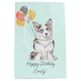 Maßgeschneiderte Sweet Corgi Birthday Balloons Mittlere Geschenktüte
