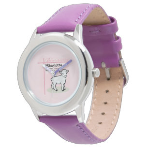 Maßgeschneiderte Taufe, Rosa, Mädchen, Lamm Armbanduhr