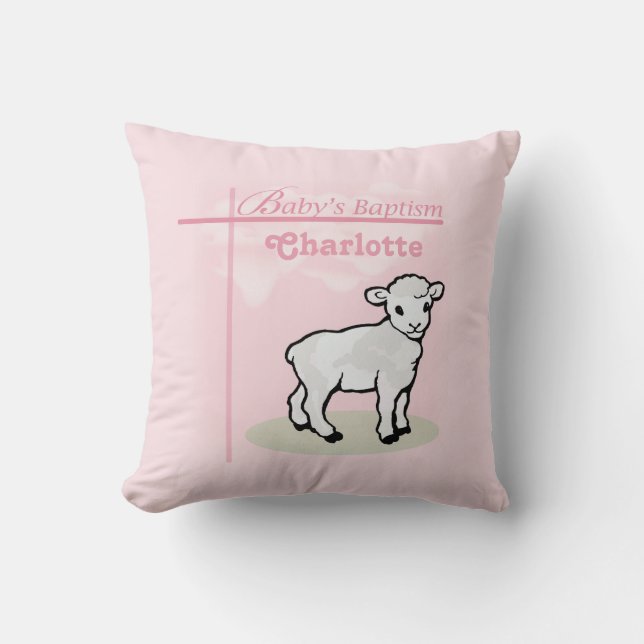 Maßgeschneiderte Taufe, Rosa, Mädchen, Lamm Kissen (Vorderseite)
