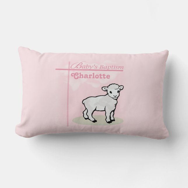 Maßgeschneiderte Taufe, Rosa, Mädchen, Lamm Lendenkissen (Vorderseite)