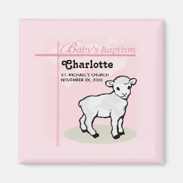 Maßgeschneiderte Taufe, Rosa, Mädchen, Lamm Magnet