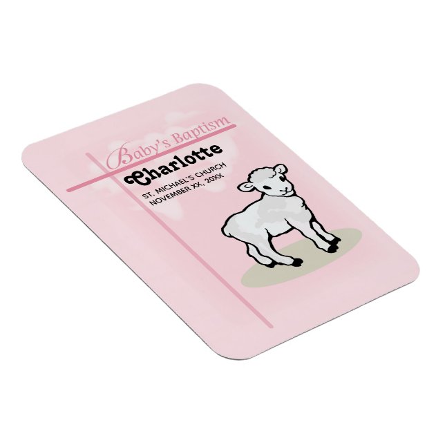 Maßgeschneiderte Taufe, Rosa, Mädchen, Lamm Magnet (Rechte Seite)