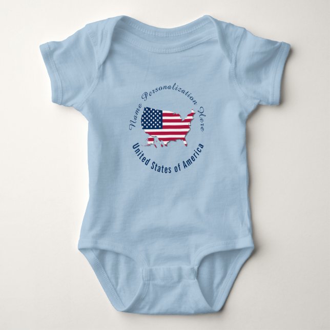 Maßgeschneiderte USA Flag Map Blau Baby Strampler (Vorderseite)