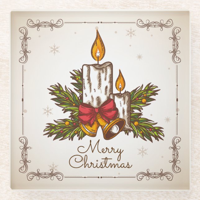 Maßgeschneiderte Vintage Weihnachtskerze Glasuntersetzer (Vorderseite)
