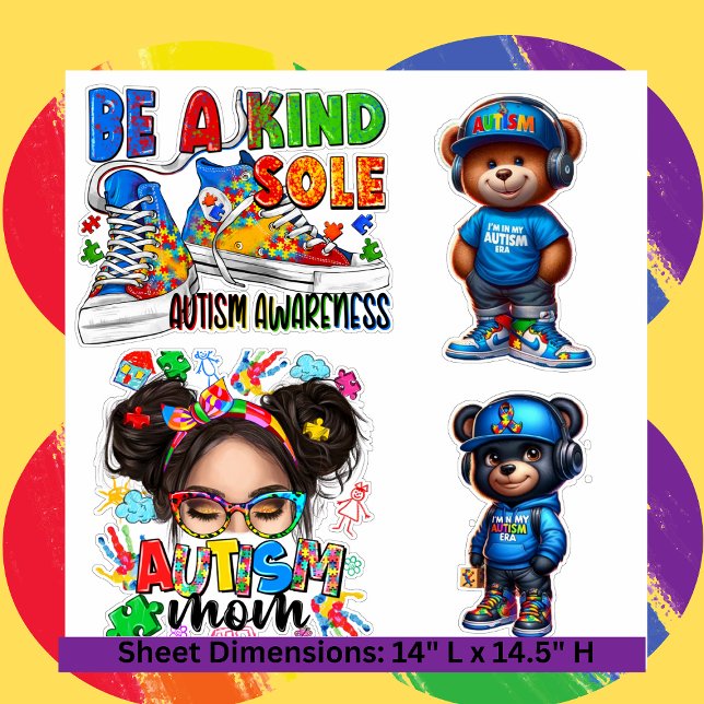 Maßgeschneiderte Vinyl-Sticker- Autismus-Bewusstse Aufkleber (Embrace the spirit of Autism Awareness Month with our vibrant, Extra-Large 14" x 14" sticker sheets,)