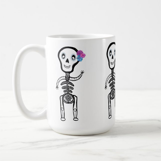 Maßgeschneiderte Vinyl Sticker Happy Skelette Kaffeetasse (Links)