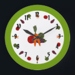Maßgeschneiderte Wandleuchte mit bunten Gemüse Große Wanduhr<br><div class="desc">Ideal für eine Küche,  Aquarellkarotten,  Tomaten,  Auberginen und Brokkoli rund um das Zifferblatt dieser fröhlichen,  dekorativen Wanduhr. Dieselben Gemüsesorten sind auf weißem Hintergrund in der Mitte des Tellers gruppiert. Die Kantenfarbe lässt sich einfach anpassen,  indem man die Hintergrundfarbe ändert. Aus meinem digital erstellten Originalbild.</div>