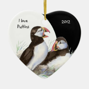 Maßgeschneiderte Wasserfarbe I Liebe Puffins Vögel Keramik Ornament