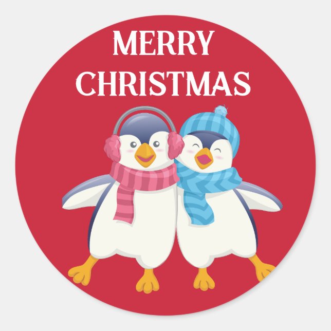 Maßgeschneiderte Weihnachts-niedlich-Pinguine Runder Aufkleber (Vorderseite)