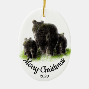 Maßgeschneiderte Weihnachtsbär Familienart Keramik Ornament