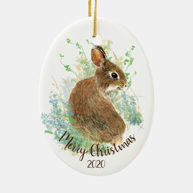 Maßgeschneiderte Weihnachtsfeiertage Niedliche Bun Keramik Ornament (Hinten)