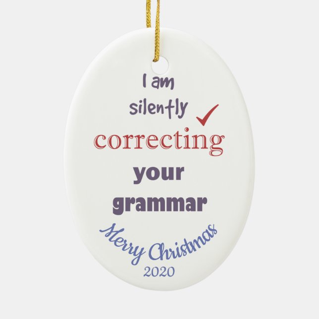 Maßgeschneiderte Weihnachtskorrektur für Grammatik Keramik Ornament (Hinten)