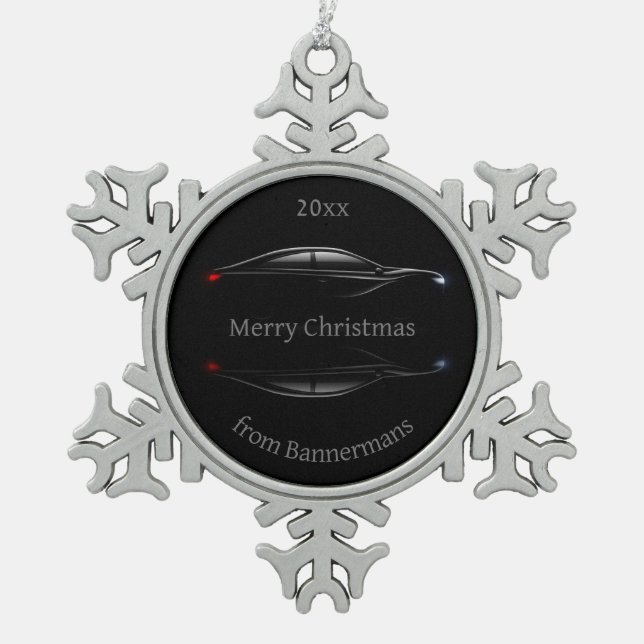 Maßgeschneiderte Weihnachtssportwagen Schneeflocken Zinn-Ornament (Vorderseite)