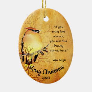 Maßgeschneiderte Weihnachtswasserfarbe Cedar Waxwi Keramik Ornament