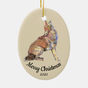 Maßgeschneiderte Weihnachtswasserfarbe Howling Coy Keramik Ornament