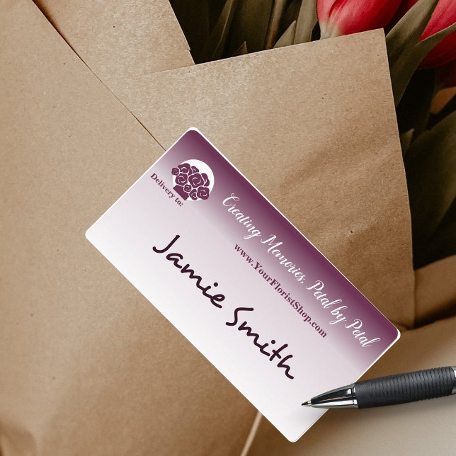 💐 Maßgeschneiderte Weiß- bis Lila Blumenzustellun (💐 Custom White to Purple Floral Delivery Label, Handwritten Destination)