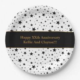 Maßgeschneiderte Weiß-/Schwarz-Sterne mit Nachrich Pappteller