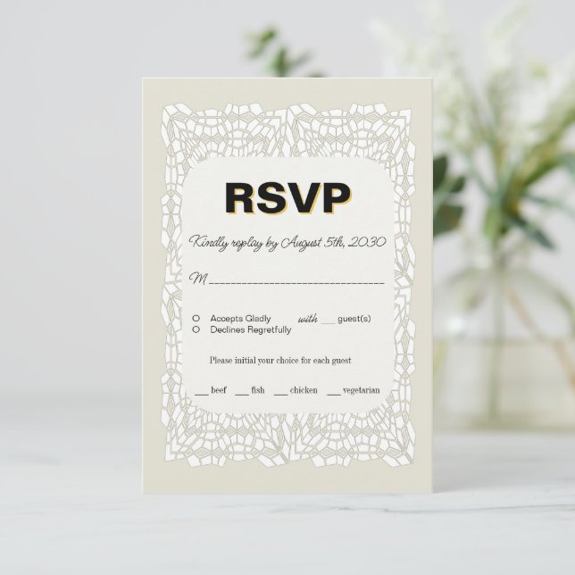 Maßgeschneiderte, weiße RSVP-Karte für Hochzeiten RSVP Karte (Stehend Vorderseite)