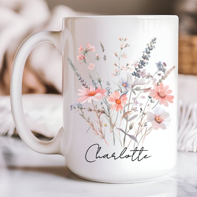 Maßgeschneiderte Wildblumen Tasse, Geschenk für si Kaffeetasse (gift for girls, mug for her, floral birthday gift, floral Mother’s Day gift, custom name mug)