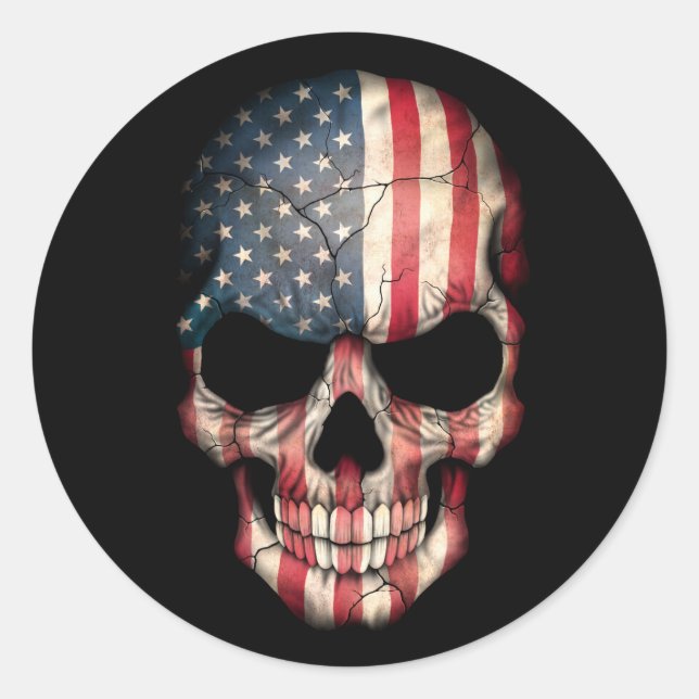Maßgeschneiderter amerikanischer Flag-Schädel Runder Aufkleber (Vorderseite)