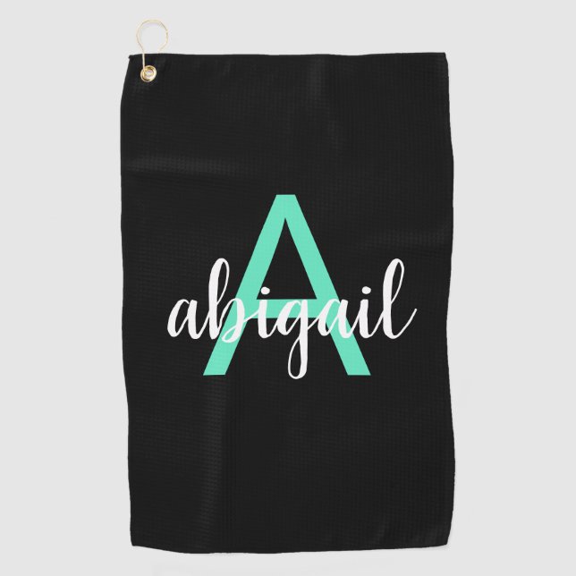 Maßgeschneiderter Aquamariner Black Girly Modern M Golfhandtuch (Vorderseite)