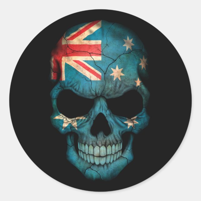 Maßgeschneiderter australischer Flaggenschädel Runder Aufkleber (Vorderseite)