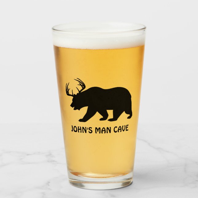 Maßgeschneiderter Bär mit Hirschantler-Bierglas Glas (Vorne (Gefüllt))