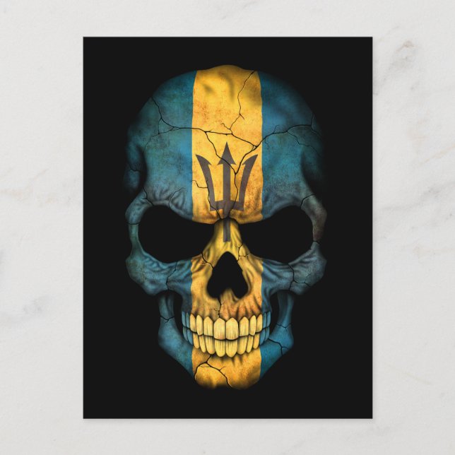Maßgeschneiderter Barbados Flag Skull Postkarte (Vorderseite)
