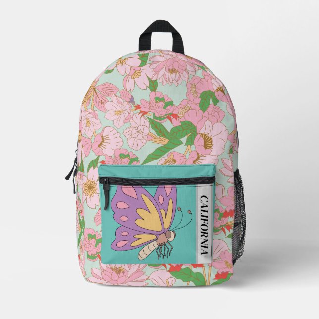 Maßgeschneiderter Blumentext mit niedlichem Blauer Bedruckter Rucksack (Vorderseite)