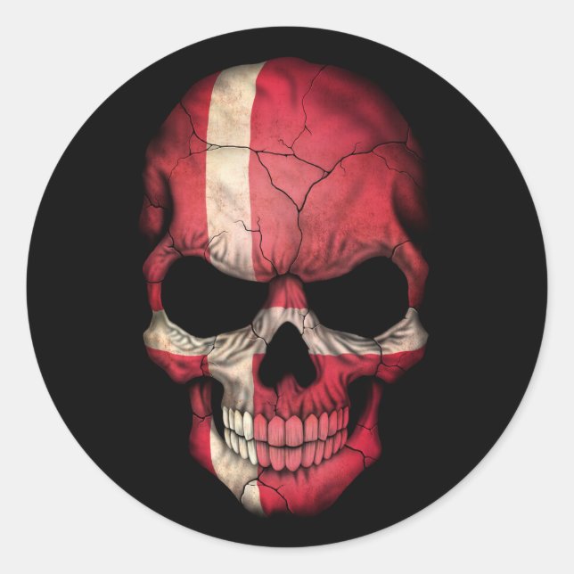 Maßgeschneiderter dänischer Flag-Schädel Runder Aufkleber (Vorderseite)