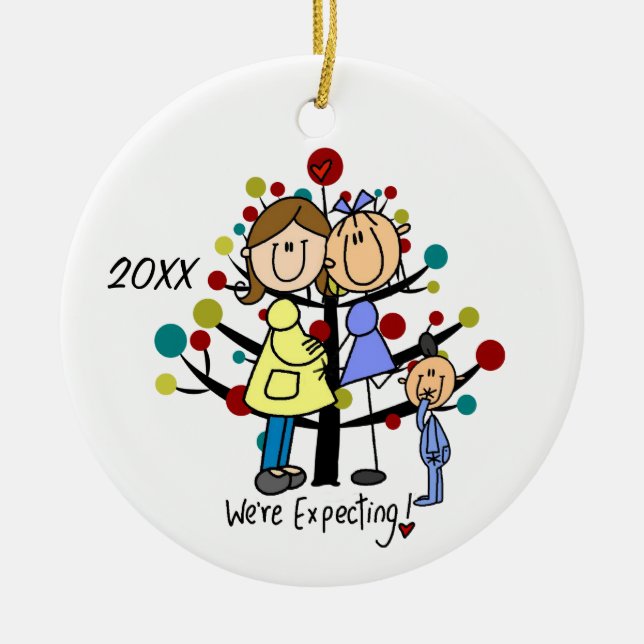 Maßgeschneiderter Expectant Paar zwei Mamas Kleink Keramikornament (Vorne)