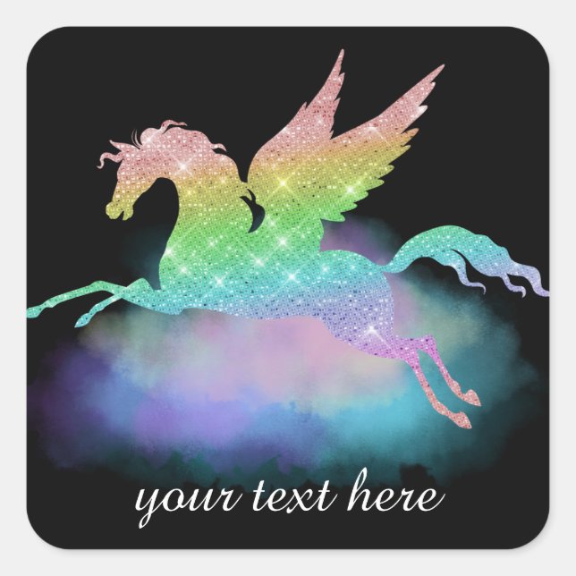 Maßgeschneiderter Fantasy-Regenbogen-Einhorn-Aufkl Quadratischer Aufkleber (Vorderseite)
