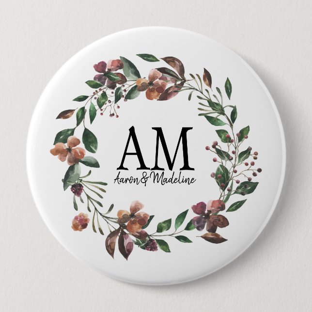 Maßgeschneiderter Floral Monogram Edens Garden Button (Vorderseite)