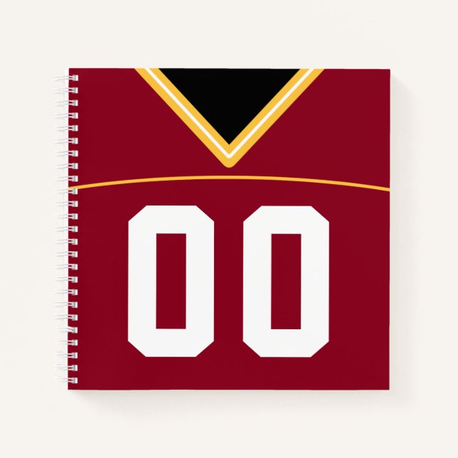 Maßgeschneiderter Fußball Maroon Jersey Notizbuch (Vorderseite)