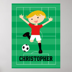 Maßgeschneiderter Fußballjunge 1 rot und weiß Poster