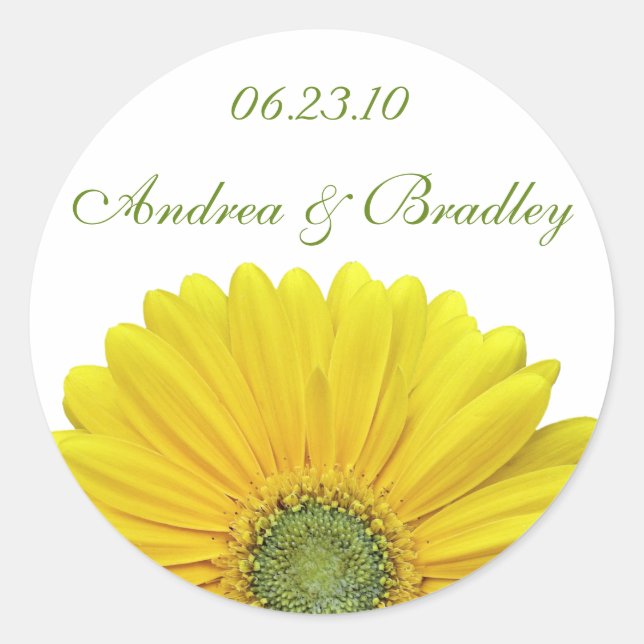 Maßgeschneiderter, gelber Gerbera Daisy Monogram S Runder Aufkleber (Vorderseite)